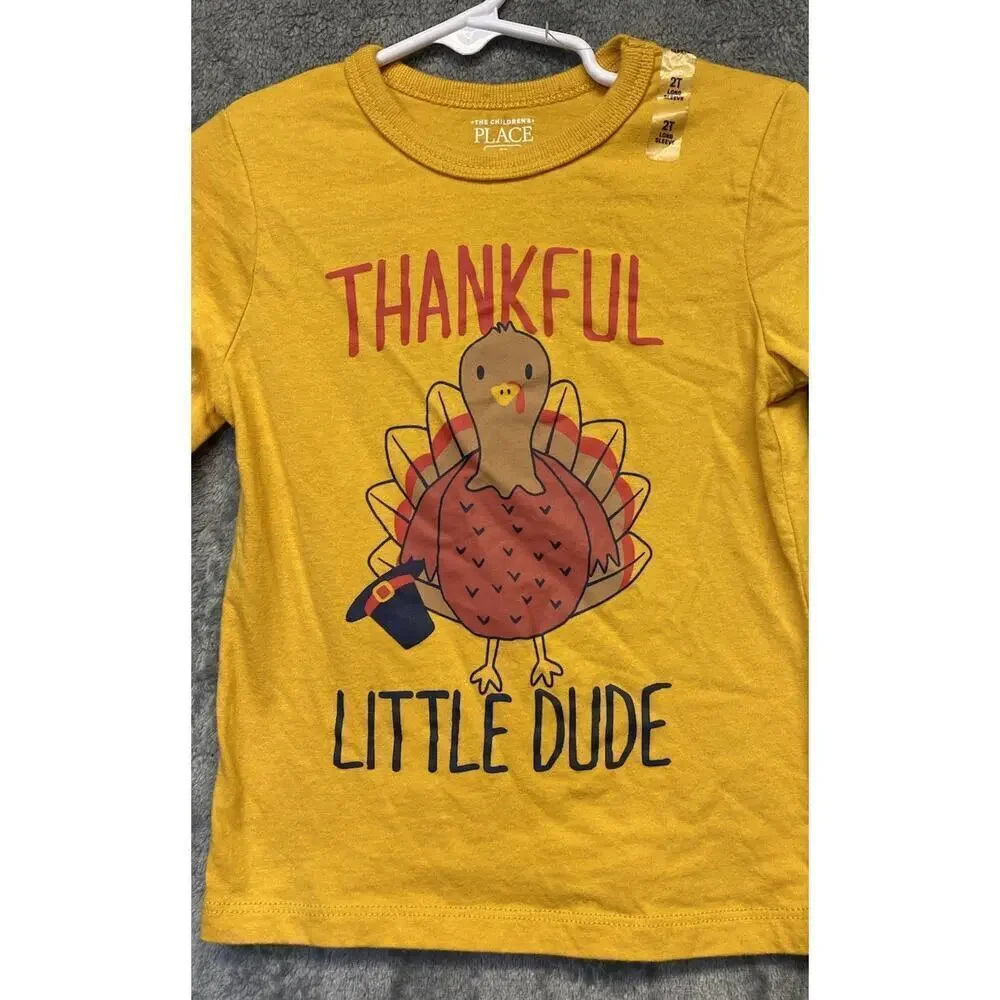 Children’s Place Thankful Little Dude Turkey Graphic Shirt Size 2T, Thanksgiving